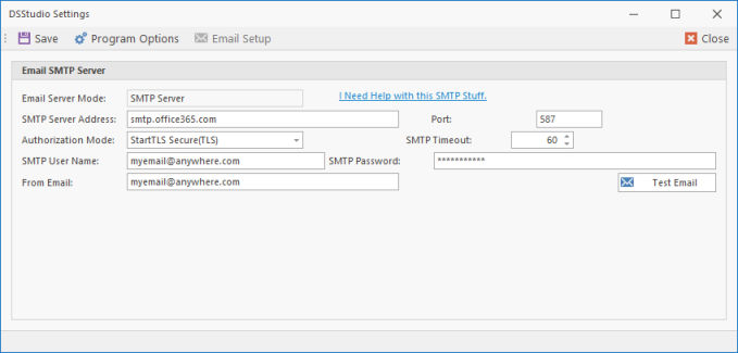 DSStudio Configurating Email Settings