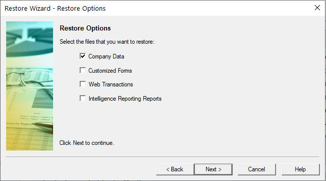 Sage 50 Restore Screen 4