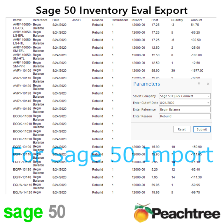 Sage 50 Inventory Evaluation Export