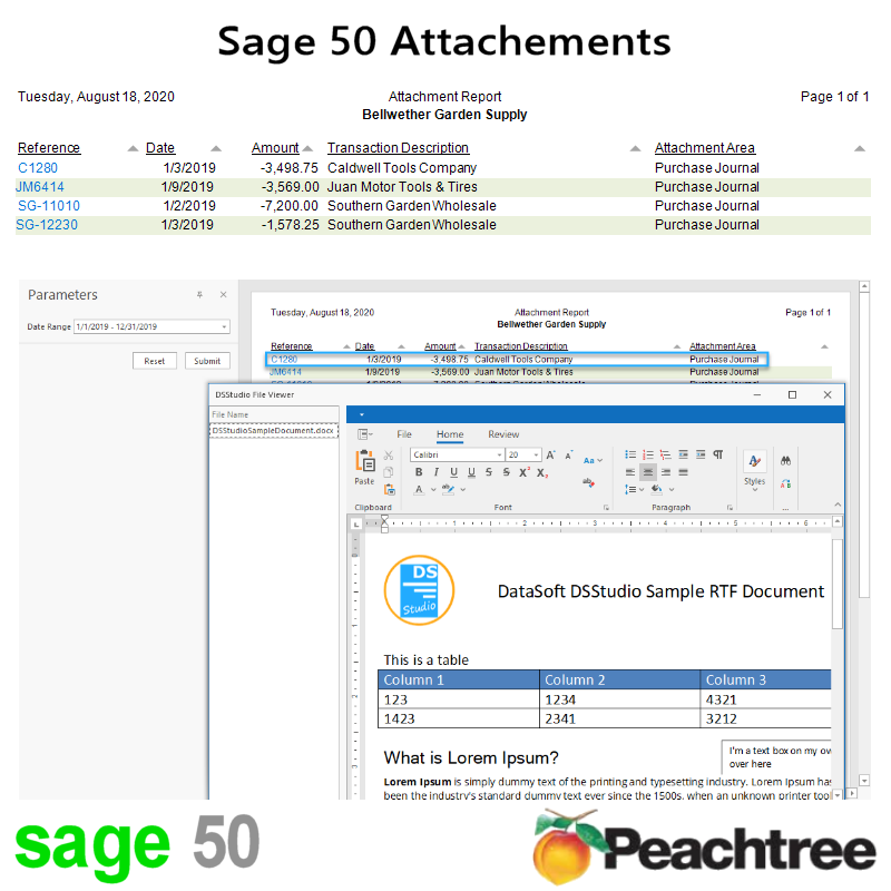 Sage 50 Attachments Report with Viewers