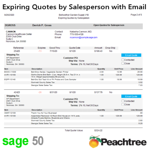 Expiring Quotes by Salesperson with Email for Sage 50
