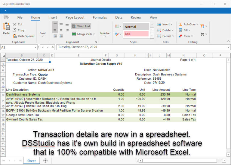 Sage 50 Audit Trail Report with Transaction Details Spreadsheet