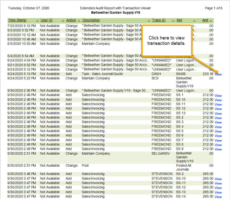 Sage 50 Audit Trail Report with Transaction Details Report