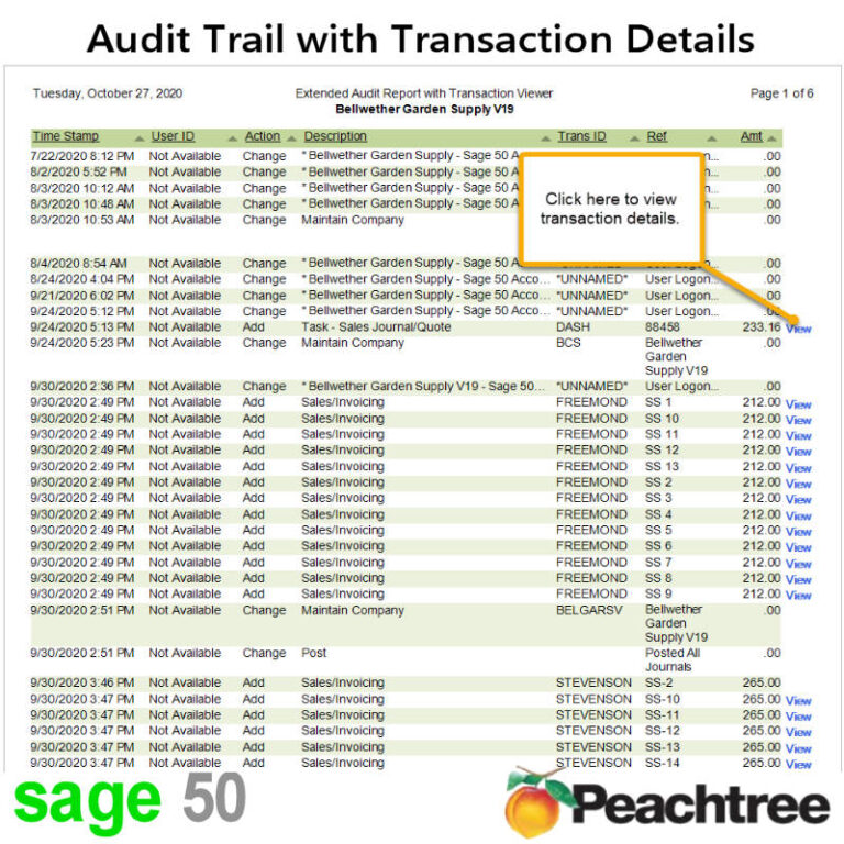 Sage 50 Audit Trail with Transaction Details Report