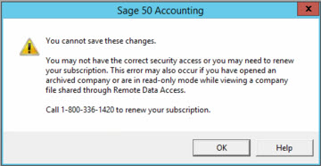Sage 50 You cannot save these changes.