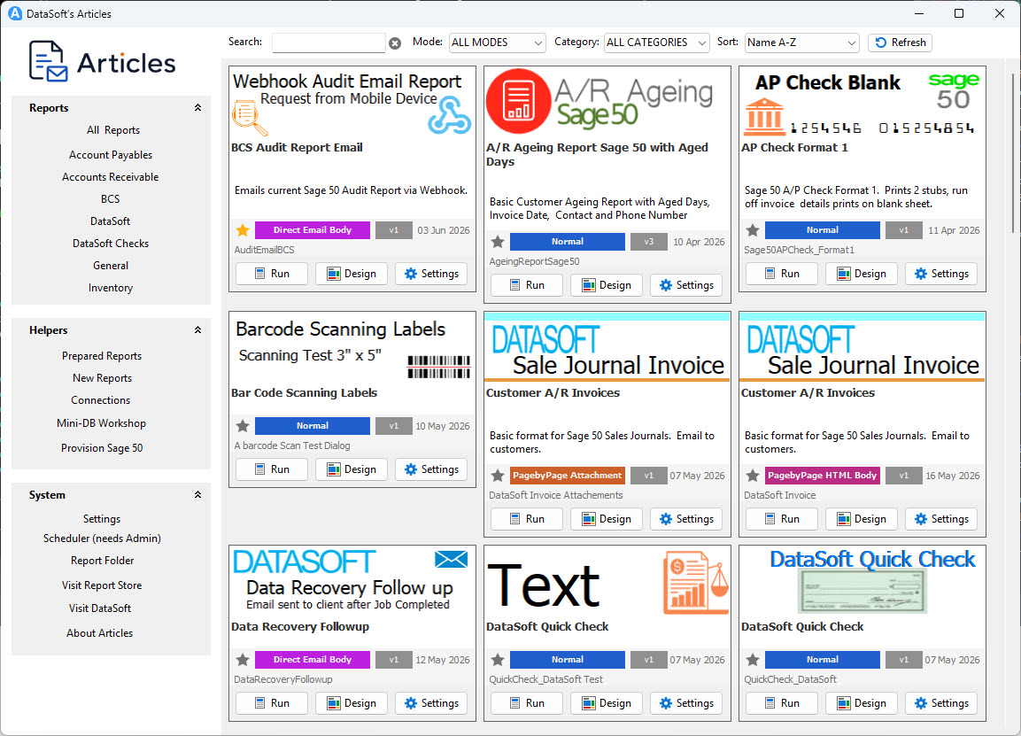 Articles Main Screen